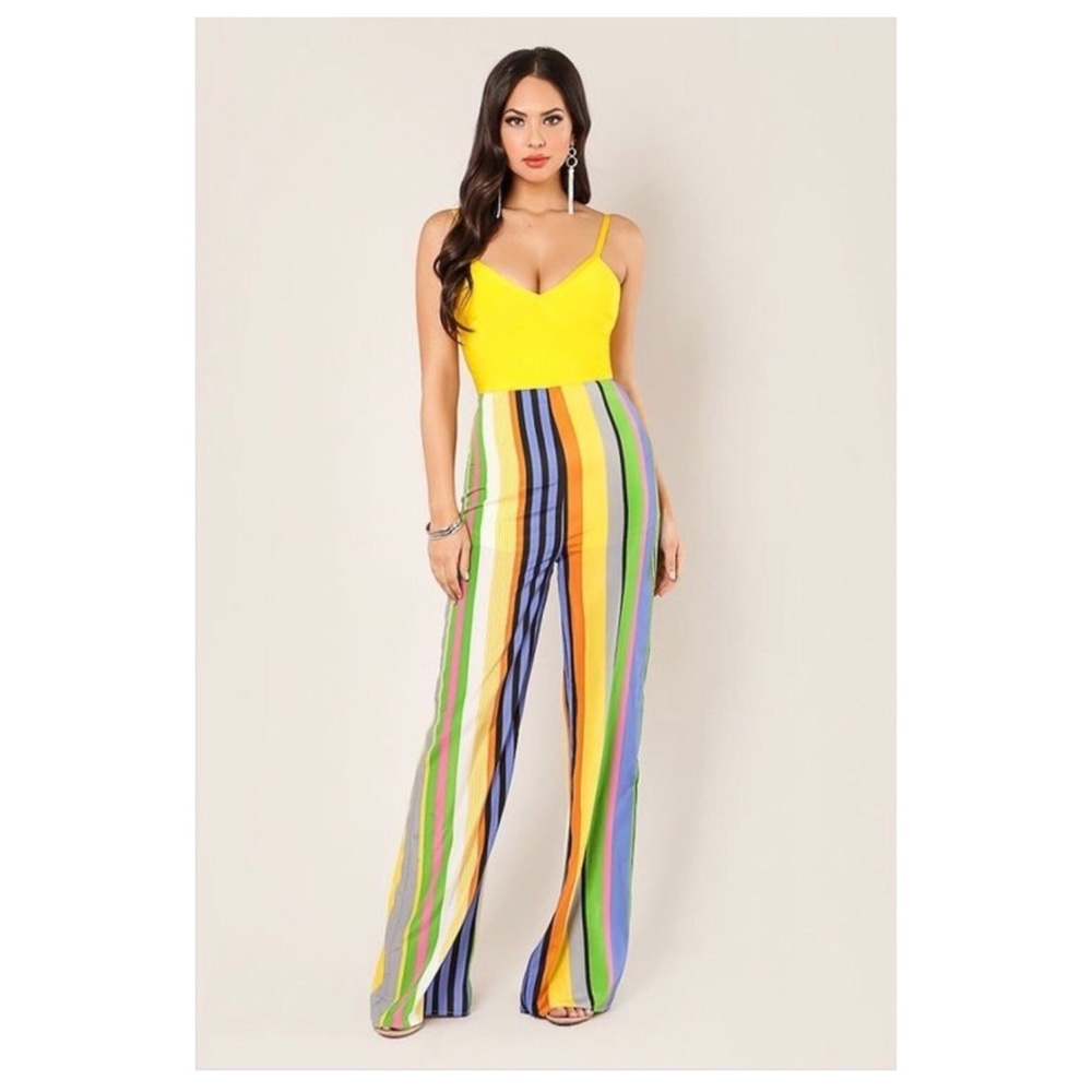 Wow Couture Striped Palazzo Jumpsuit